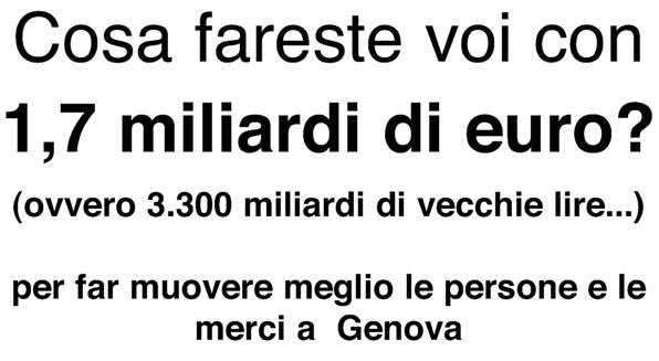 Cosa fareste voi con 1,7 miliardi di euro? (ovvero 3.300 miliardi di vecchie lire...) per far muovere meglio le persone e le merci a Genova